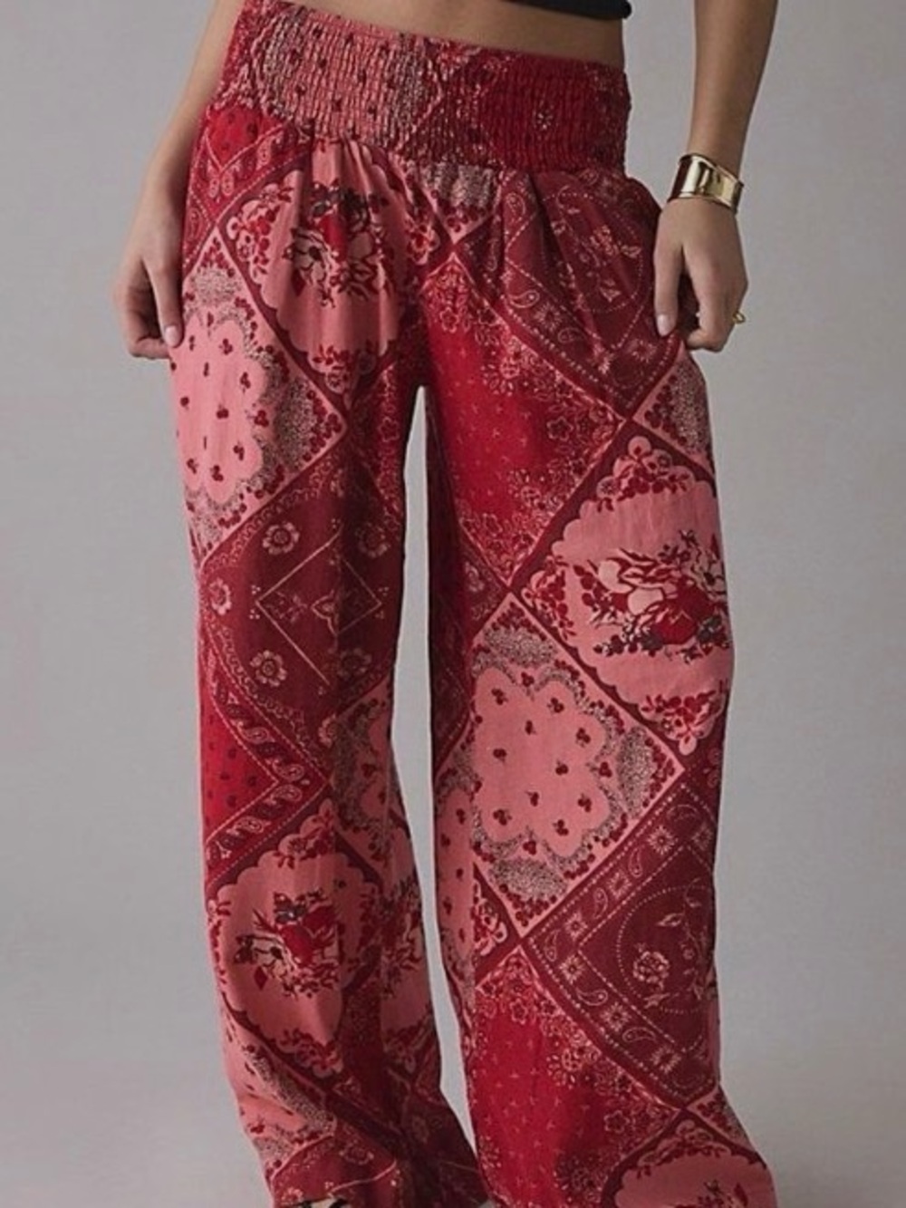 Urban Outfitters Kimchi Blue Caroline Smocked Wide Leg Linen-Blend Pants NWT